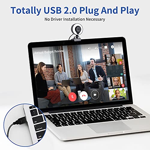 HD 2K USB Webcam with Microphone and Tripod Stand, Plug and Play, Web PC Camera for for Zoom/Skype/Teams/OBS, Streaming, Conferencing and Video Calling,Teaching, Gaming