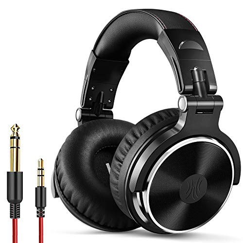 Wired Over Ear Headphones Studio Monitor & Mixing DJ Stereo Headsets with 50mm Neodymium Drivers and 1/4 to 3.5mm Audio Jack for AMP Computer Recording Phone Piano Guitar Laptop - Black