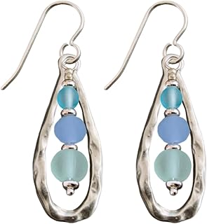 Antique Teardrop Dangle Earrings with Sea Glass Beads