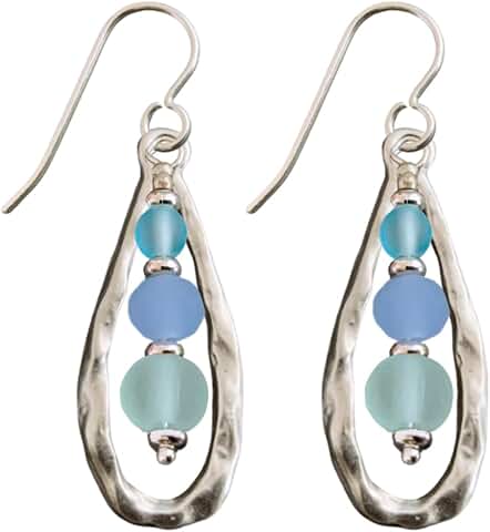 Antique Teardrop Dangle Earrings with Sea Glass Beads
