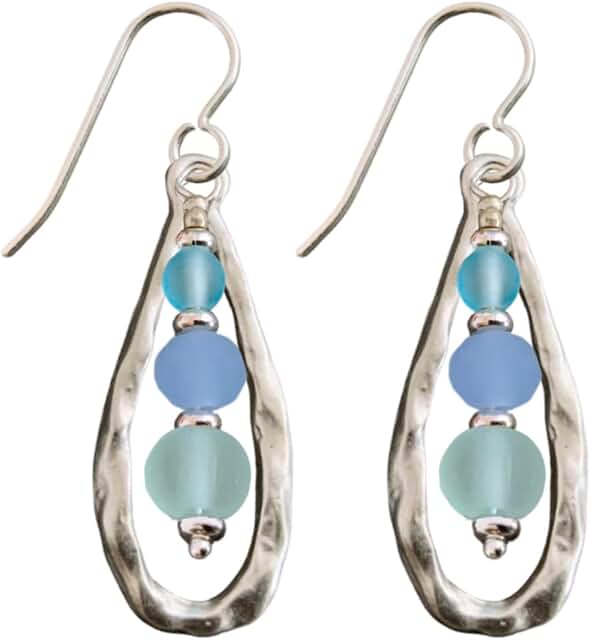 Antique Teardrop Dangle Earrings with Sea Glass Beads