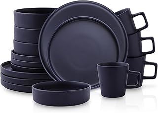 16-Piece Dark Blue Stoneware Dinnerware Set for Four