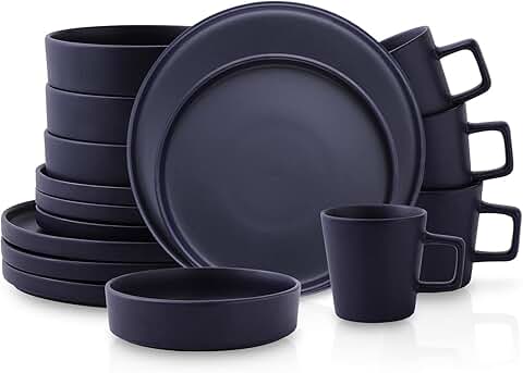 16-Piece Dark Blue Stoneware Dinnerware Set for Four
