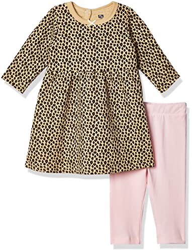 Girls' Quilted Cotton Dress and Leggings, Leopard Pink, 3-6 Months