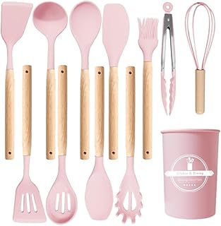 12-Piece Silicone Kitchen Utensil Set with Wooden Handles