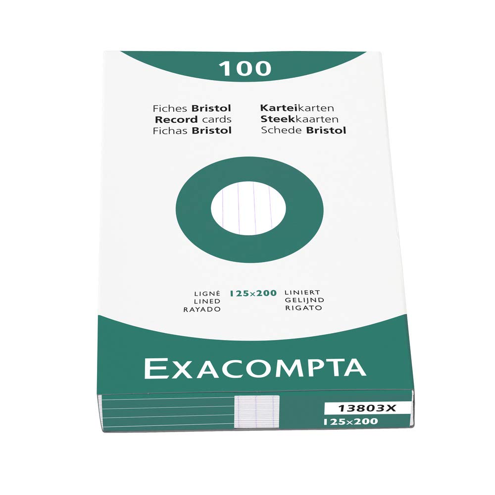 White Bristol Record Cards, 125x200mm, 100-pack