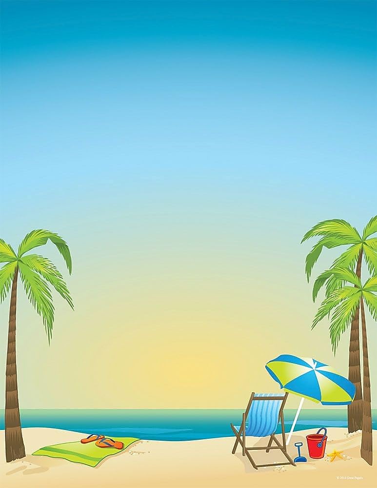 Beach-themed letterhead, 8.5 x 11 inches, 80 sheets