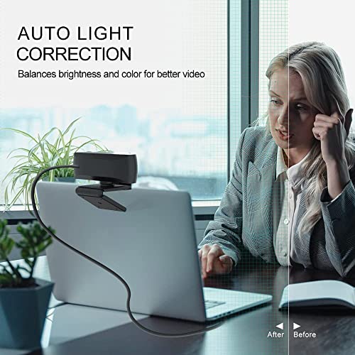 1080p HD Webcam with Microphone, Driver-Free with Privacy Slider Auto Light Correction Focus 360 Rotatable Autofocus Camera for Video Conferencing, Online Teaching, Skype & Microsoft Teams (Black)