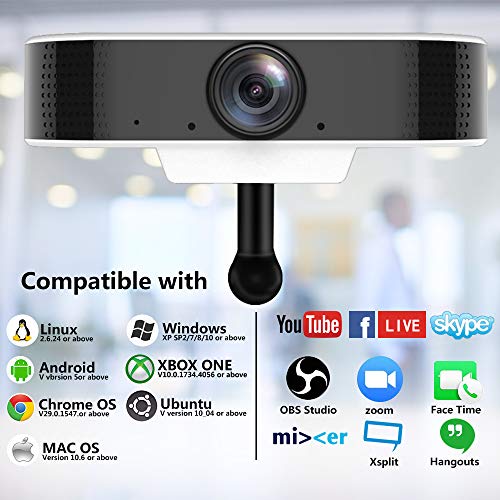 Webcam with Microphone, 1080P HD Streaming USB Computer Camera 110-degree Wide Angle Plug and Play 30fps for PC Video Conferencing/Teaching/Calling/Gaming, Laptop/Desktop Mac, Skype/YouTube/Zoom