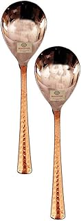 Hammered Copper Serving Spoons Set of 2, 8 Inch