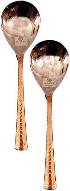 Hammered Copper Serving Spoons Set of 2, 8 Inch