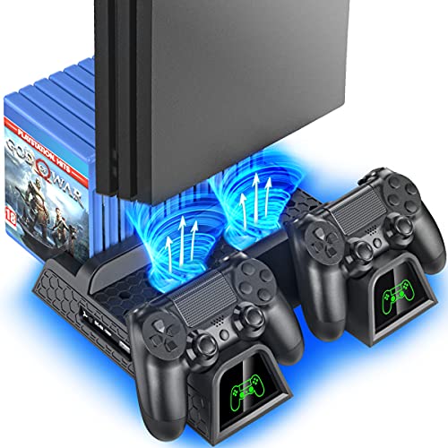 PS4 Stand with Cooling Fan, Charger, and 12 Game Slots