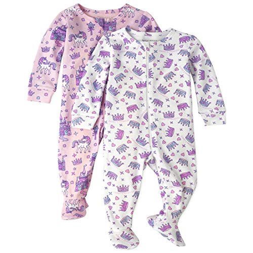 Girls' Baby and Toddler Princess Snug Fit Cotton One Piece Pajamas 2-Pack, Cameo, 0-3 Months