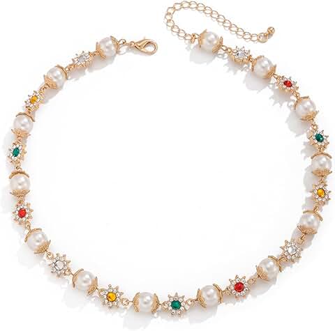 Gold-Tone Pearl and Gemstone Layered Necklace