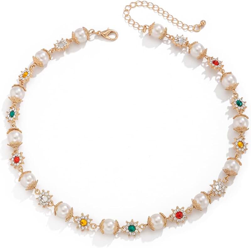 Gold-Tone Pearl and Gemstone Layered Necklace