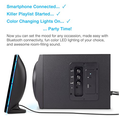 Bluetooth Speakers with LED Lights - The Perfect Gaming, Movie, Party, Multimedia 2.1 Subwoofer Speaker System (CA-SP34BT)