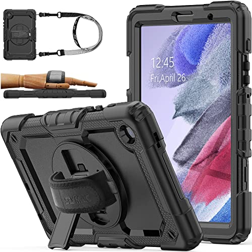 Samsung Galaxy Tab A7 Lite Case 8.7'' with Screen Protector | Pencil Holder [360 Rotating Hand Strap] &Stand, Drop-Proof Case for Galaxy Tab A7 Lite 2021 SM-T220/T225/T227 (Black)
