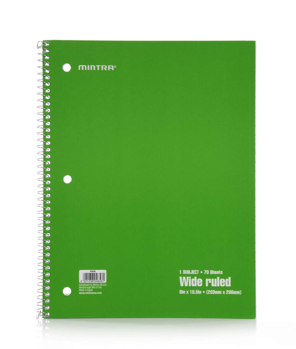 Set of 6 Wide Ruled Spiral Notebooks, 70 Sheets