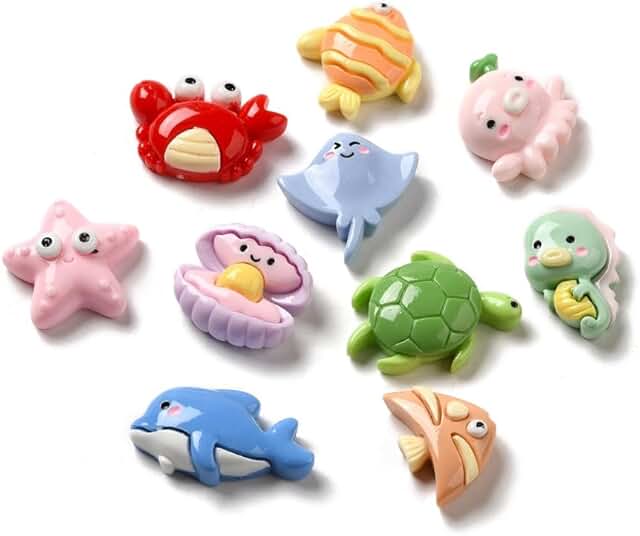 Sea Animal Resin Flatback Beads for Crafts, 100 pcs