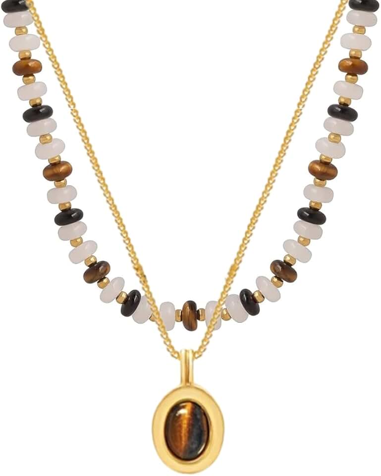 Bohemian Earthy Bead Choker with Stone Pendant