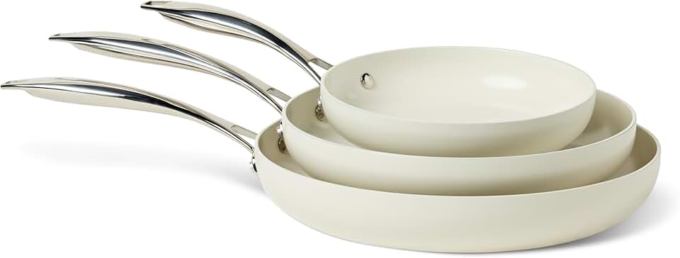 3-Piece Ivory Ceramic Nonstick Cookware Set