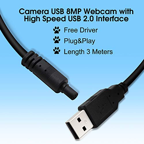 8MP Optical 10X Zoom 5-50mm Lens Webcam 2448P Mini USB Camera with Sony (1/3.2) IMX179 Sensor,USB with Camera Industrial Aluminum Web Camera for Linux Windows Android Mac,Plug&Play,UVC