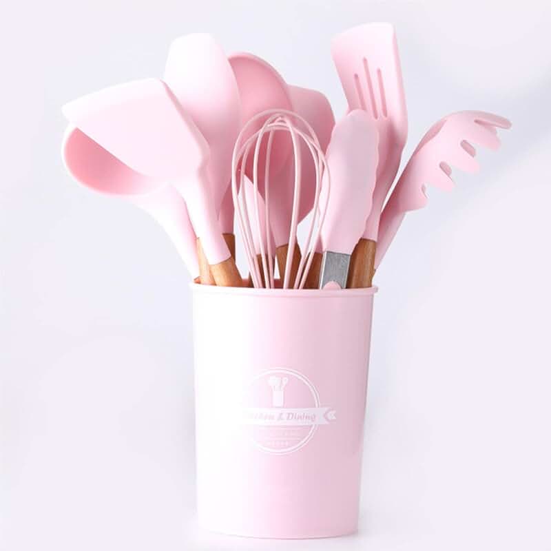 Silicone Kitchen Utensil Set with Wooden Handles