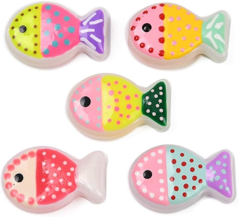 20 Fish-Shaped Colorful Beads for Jewelry and Decor