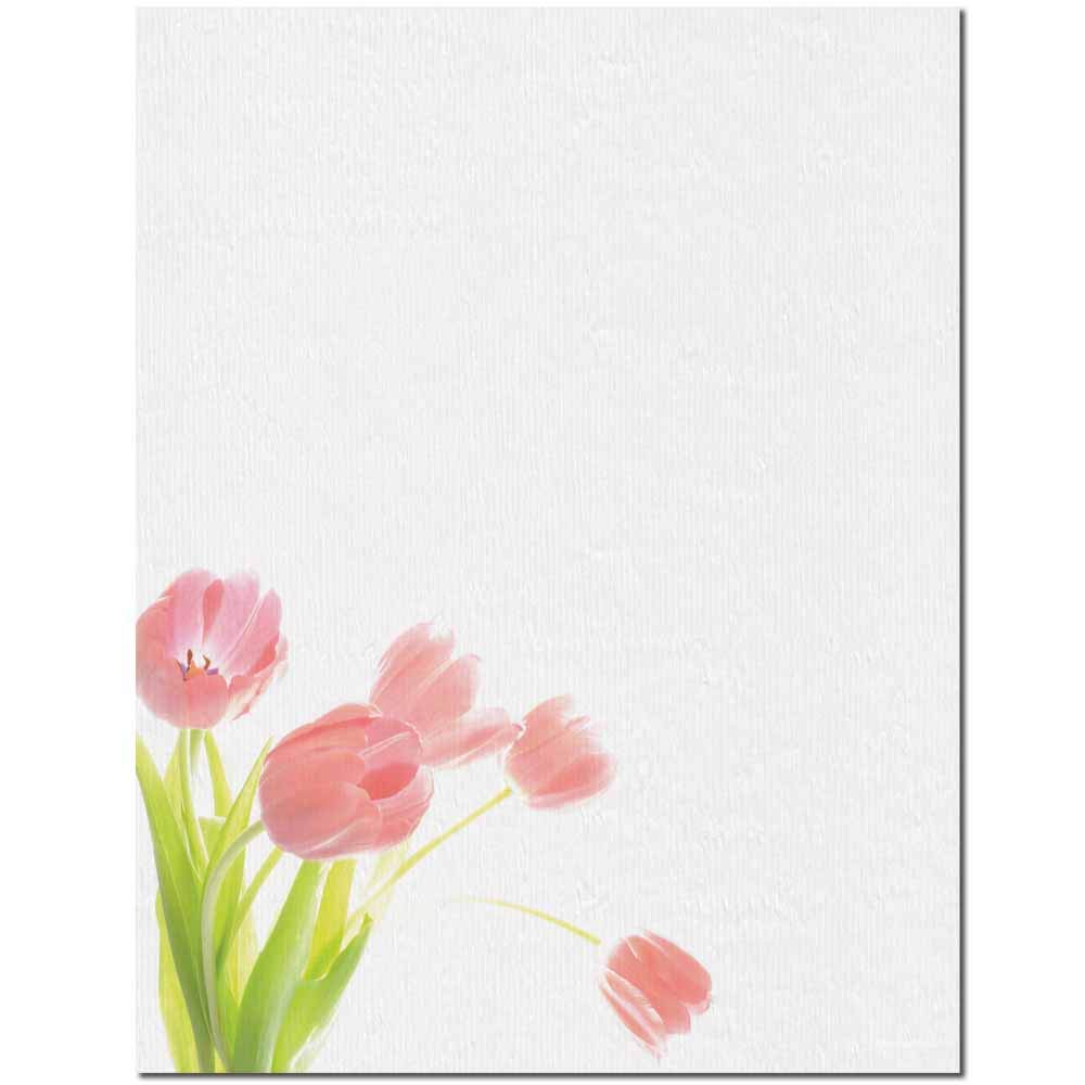 Pink Tulips Letterhead Paper, 25 Sheets