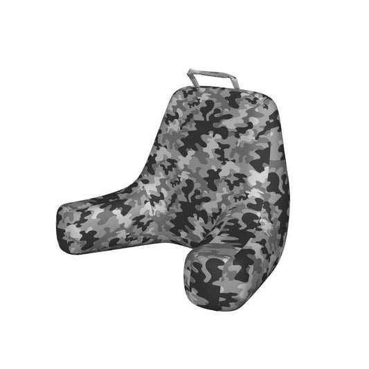 Black and Grey Bedrest with Back Pocket, Stain Like Camouflage Pattern in Gloomy Greyscale Tones, Pillow for Reading and Gaming Dorm Room Accessory, X-Large, Charcoal Grey