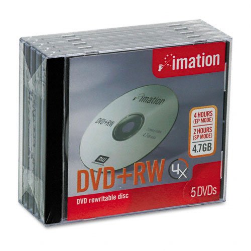 DVD+RW Re-writable, 4.7GB/120 Minutes, Silver, Jewel Case, 5/Pack IMN16804
