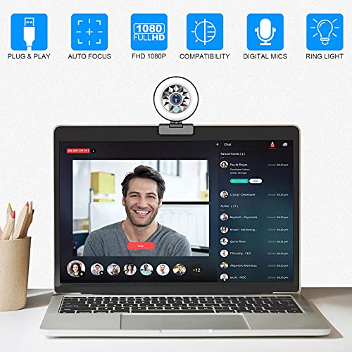 1080P Webcam with Microphone and Tripod, Webcam with Ring Light, Autofocus Adjustable Brightness Web Camera for Computer Streaming Webcam for Laptop Desktop Cameras Zoom/Skype/YouTube (Webcam LX)