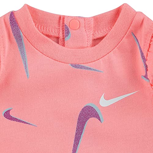 Baby Girls Swoosh Print Romper (Sunset Pulse(06H628-A0G)/Pink, 3 Months, 3_Months)