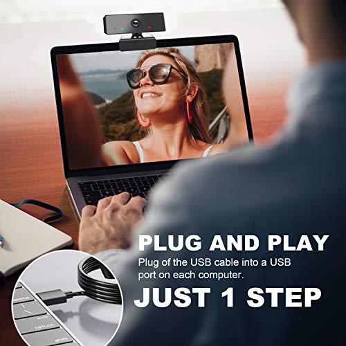 1080P HD Plug and Play Webcam with Microphone, 110 Wide Angle Computer Mac Laptop Desktop Web Camera, Online USB PC Webcams for Video Calling Recording, Zoom Meeting, Skype or Game Live Streaming