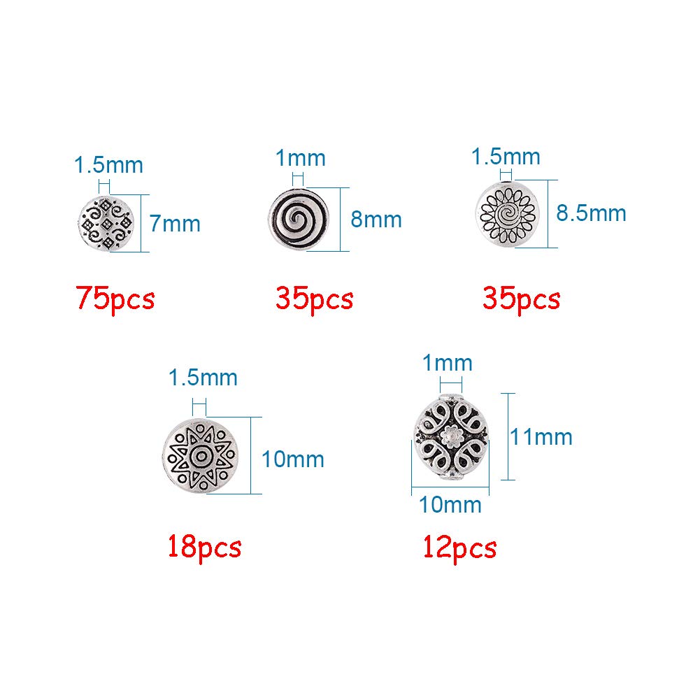 175pcs Tibetan Silver Flat Round Spacer Beads for Jewelry Making
