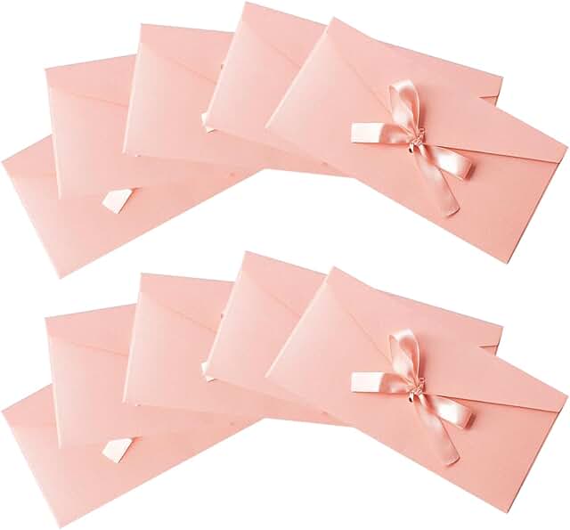 20 Pink Kraft Gift Card Envelopes with Ribbon, 22x11cm