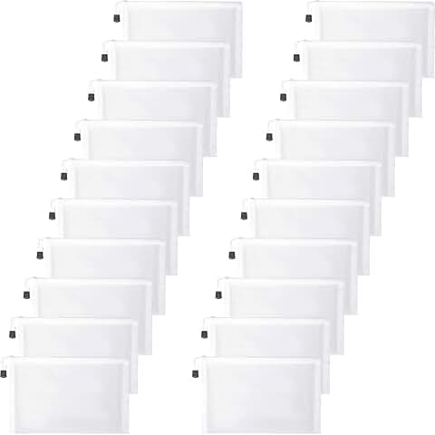Set of 20 white mesh zipper pouches, 9.5 x 7.1 inches