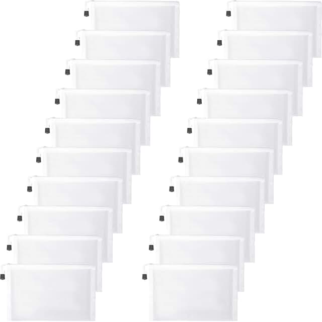 Set of 20 white mesh zipper pouches, 9.5 x 7.1 inches