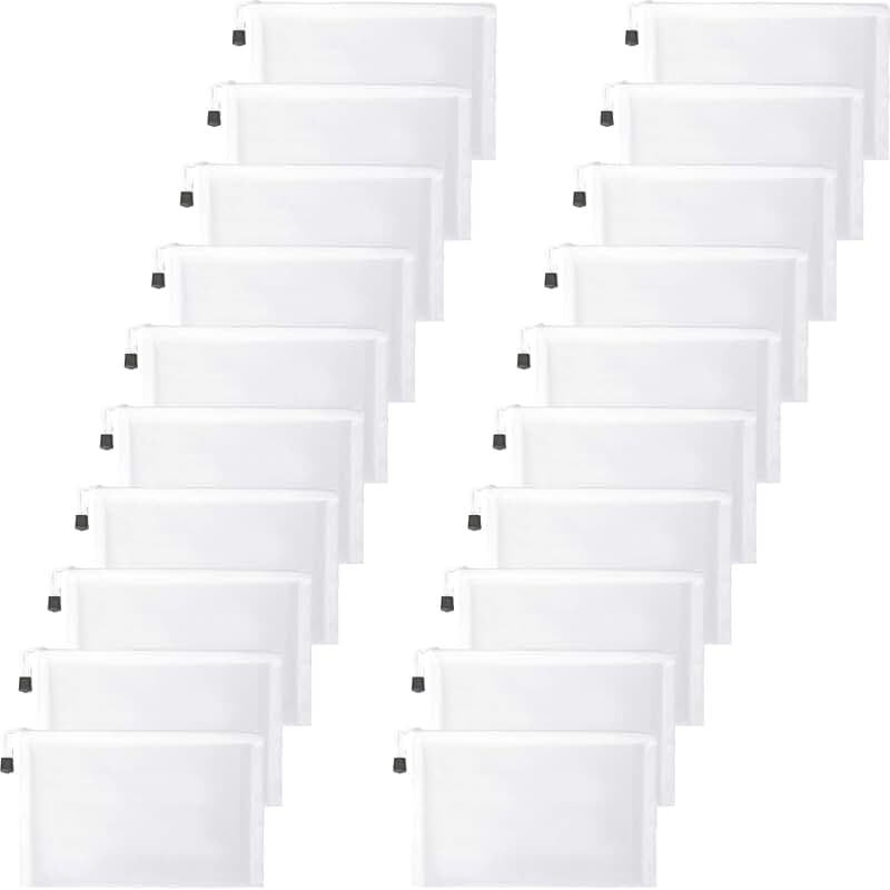 Set of 20 white mesh zipper pouches, 9.5 x 7.1 inches