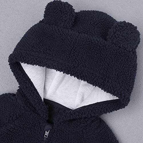 Infant Baby Boys Girls Cartoon Fleece Hooded Jacket Coat with Ears Warm Outwear Coat Zipper Up (0-3M, Navy Blue)