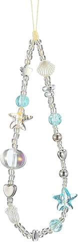 Beaded Camera Wrist Strap with Charm in Blue