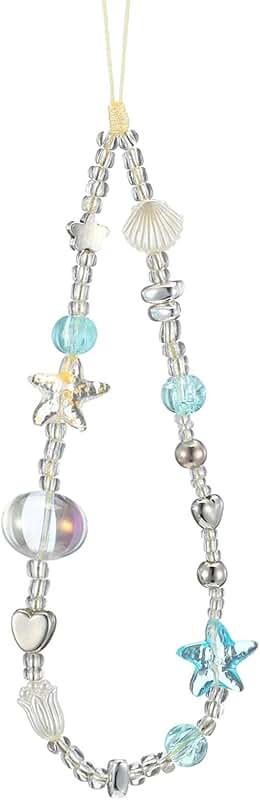 Beaded Camera Wrist Strap with Charm in Blue
