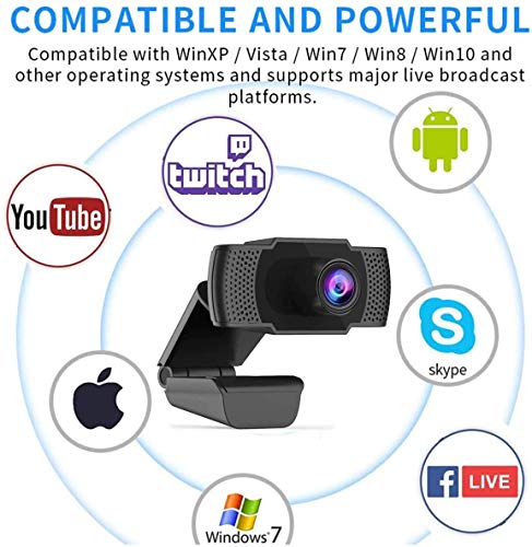 2020 [Upgraded] 1080P HD Webcam with Microphone, Laptop Desktop PC Web Camera 2MP, 30fps, USB Plug and Play Video Computer Camera for Live Streaming, Gaming, Calling and Conferencing (Black)