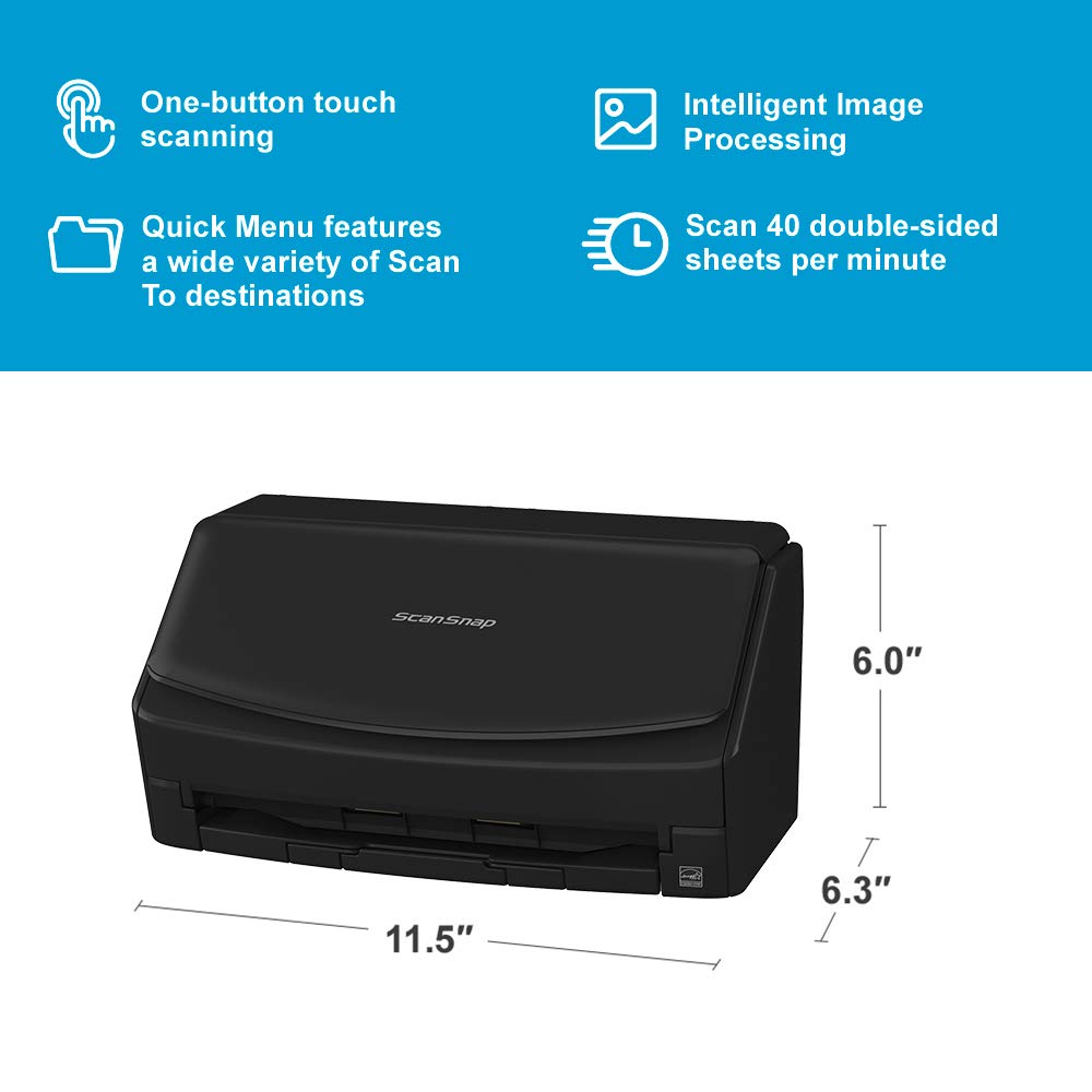 ScanSnap iX1400 Simple One-touch Button Document Scanner for Mac or PC, Black