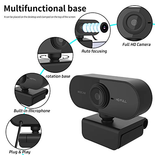 1080P HD Auto Focus Webcam with Microphone,360-Degree Wide View Angle Streaming Computer Web Camera for Video Conferencing, Online Work,Home Office,YouTube,Plug and Play (Black)