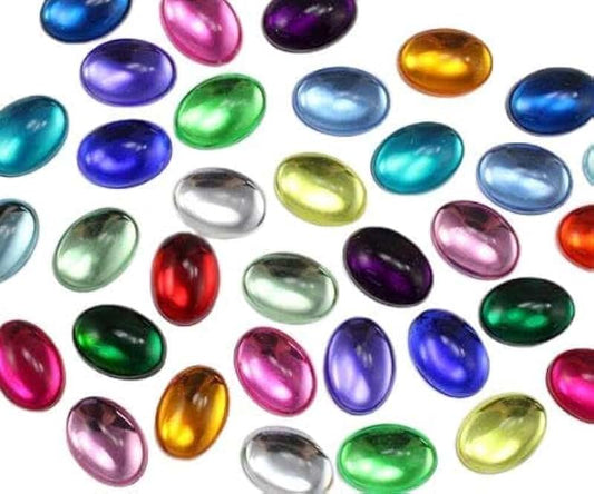 100 Assorted Color Flat Back Oval Acrylic Gems