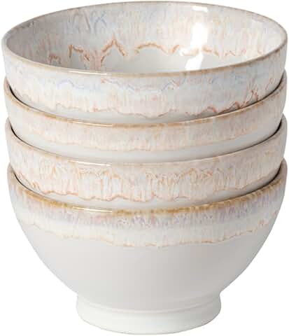 Set of 4 White Ceramic Latte Bowls, 19 oz