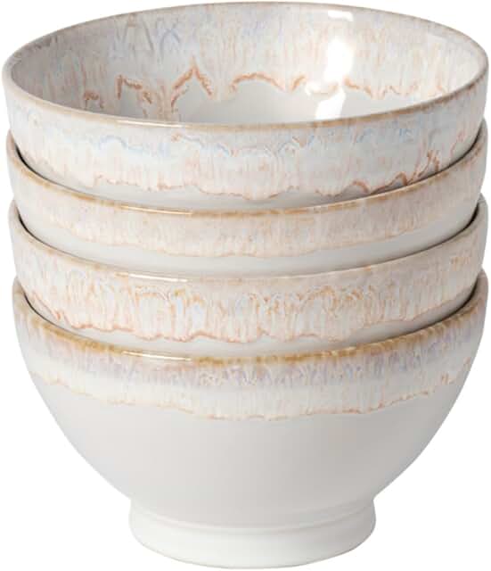 Set of 4 White Ceramic Latte Bowls, 19 oz