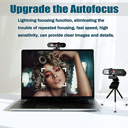 Webcam with Microphone, 1440p HD Computer Camera Webcam with Microphone for Desktopwith Privacy Cover, Autofocus USB and Tripod Stand,for PC Mac Laptop Desktop Video Calling Conferencing Recording