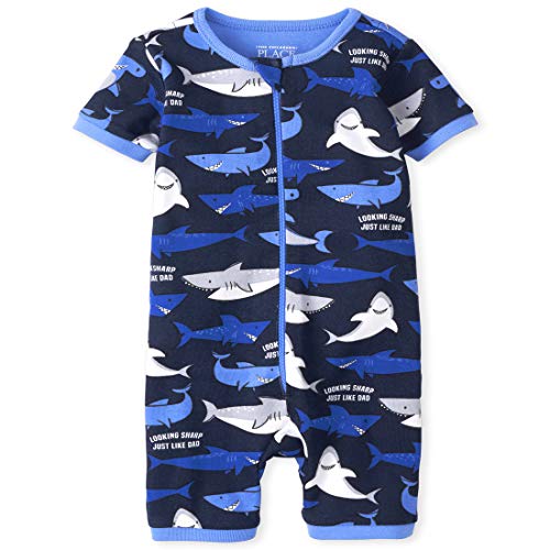 The Children s  Baby Boys  Shark Strethie Pajamas, Thunder Blue, 0-3 Months